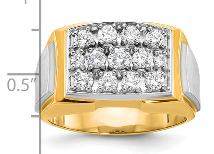 IBGoodman 14k Two-tone Men's Polished and Satin 1 Carat AA Quality Diamond Cluster Ring