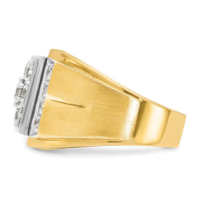 IBGoodman 14K Two-tone Men's Polished and Satin 1 1/2 Carat AA Quality Diamond Cluster Ring