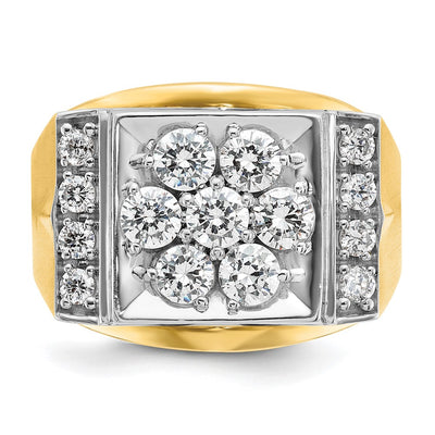 IBGoodman 14K Two-tone Men's Polished and Satin 1 1/2 Carat AA Quality Diamond Cluster Ring