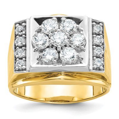 IBGoodman 14K Two-tone Men's Polished and Satin 1 1/2 Carat AA Quality Diamond Cluster Ring