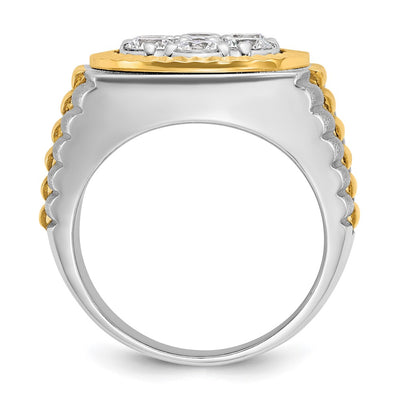 IBGoodman 14K Two-tone Men's Polished Satin and Diamond-cut Round 2 Carat AA Quality Diamond Cluster Ring