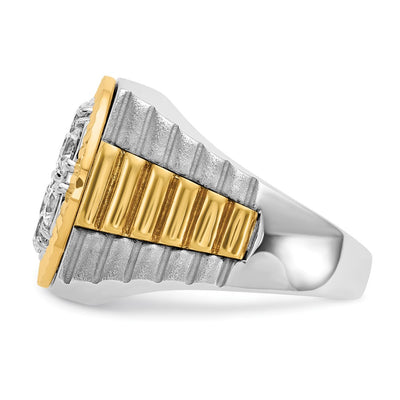 IBGoodman 14K Two-tone Men's Polished Satin and Diamond-cut Round 2 Carat AA Quality Diamond Cluster Ring