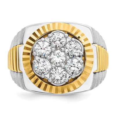 IBGoodman 14K Two-tone Men's Polished Satin and Diamond-cut Round 2 Carat AA Quality Diamond Cluster Ring
