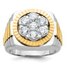 IBGoodman 14k Two-tone Men's Polished Satin and Diamond-cut Round 2 Carat AA Quality Diamond Cluster Ring