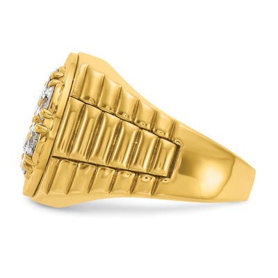 IBGoodman 14K Men's Polished Satin and Diamond-cut Round 2 Carat AA Quality Diamond Cluster Ring