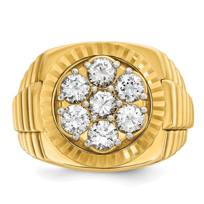 IBGoodman 14K Men's Polished Satin and Diamond-cut Round 2 Carat AA Quality Diamond Cluster Ring