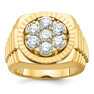 IBGoodman 14K Men's Polished Satin and Diamond-cut Round 2 Carat AA Quality Diamond Cluster Ring