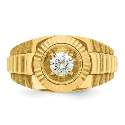 IBGoodman 14K Men's Polished Satin and Textured 1/2 Carat AA Quality Diamond Ring