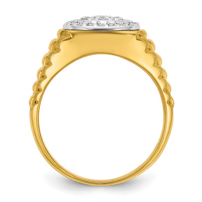 IBGoodman 14K Two-tone Men's Polished Satin and Ribbed Round 1/2 Carat AA Quality Diamond Cluster Ring