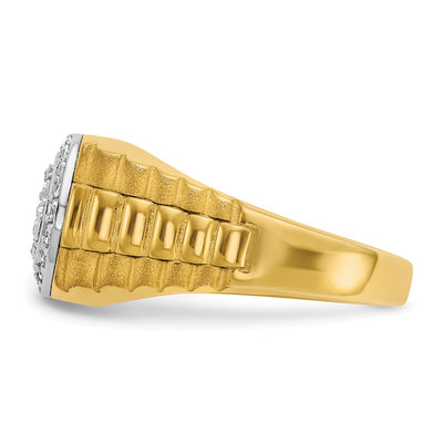 IBGoodman 14K Two-tone Men's Polished Satin and Ribbed Round 1/2 Carat AA Quality Diamond Cluster Ring