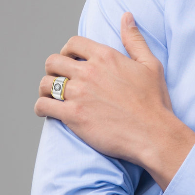 14K Two-tone IBGoodman Men's Polished and Satin carat Diamond Complete Ring