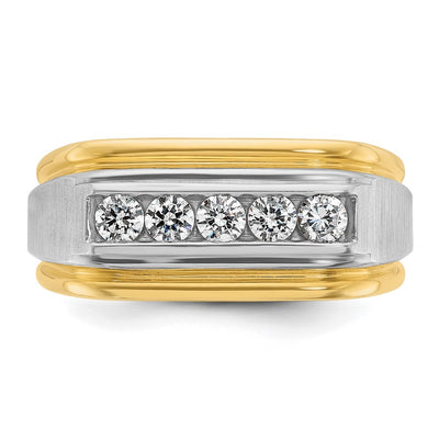 IBGoodman 14K Two-tone Men's Polished Satin and Grooved 5-Stone 1/2 Carat Diamond Ring