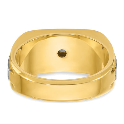 IBGoodman 14K Two-tone Men's Polished Satin and Grooved 5-Stone 1/2 Carat Diamond Ring