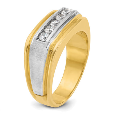 IBGoodman 14K Two-tone Men's Polished Satin and Grooved 5-Stone 1/2 Carat Diamond Ring
