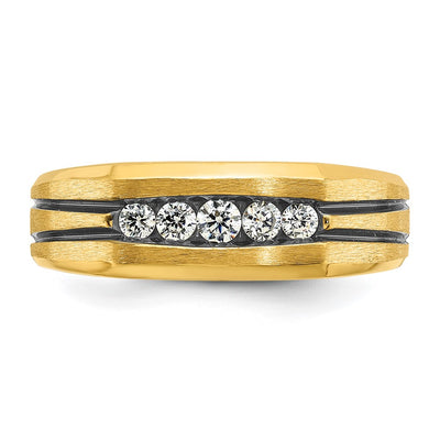 IBGoodman 14K with Black Rhodium Men's Polished Satin and Grooved 1/4 Carat AA Quality Diamond 5-Stone Ring