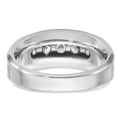 IBGoodman 14K White Gold Men's Polished Satin and Grooved 5-Stone 1 Carat AA Quality Diamond Ring