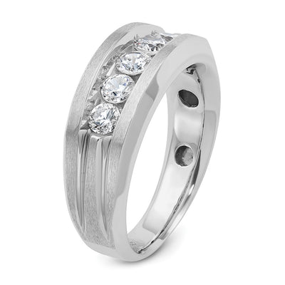 IBGoodman 14K White Gold Men's Polished Satin and Grooved 5-Stone 1 Carat AA Quality Diamond Ring