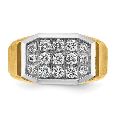 IBGoodman 14K with White Rhodium Men's Polished and Satin 1 Carat AA Quality Diamond Cluster Ring