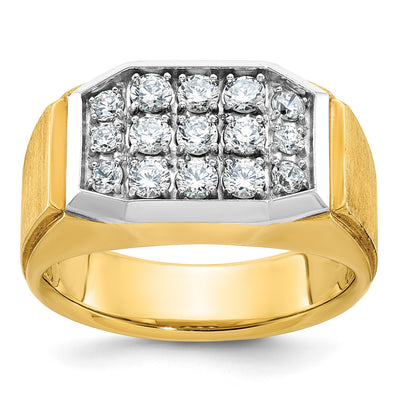 IBGoodman 14K with White Rhodium Men's Polished and Satin 1 Carat AA Quality Diamond Cluster Ring