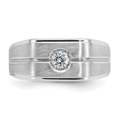 14K White Gold IBGoodman Men's Polished and Satin 1/5 carat Diamond Complete Ring