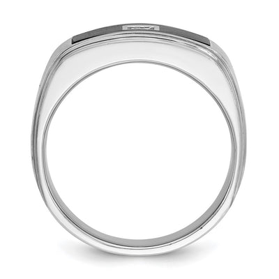 IBGoodman 14K White Gold with Black Enamel Men's Polished Satin and Grooved 1/20 Carat AA Quality Diamond Ring