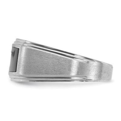 IBGoodman 14K White Gold with Black Enamel Men's Polished Satin and Grooved 1/20 Carat AA Quality Diamond Ring