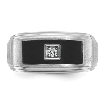 IBGoodman 14K White Gold with Black Enamel Men's Polished Satin and Grooved 1/20 Carat AA Quality Diamond Ring