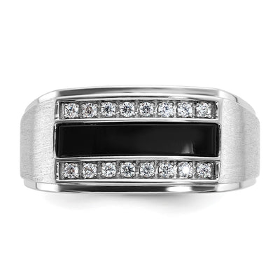 IBGoodman 14K White Gold Men's Polished and Satin Onyx and 1/6 Carat AA Quality Diamond Ring