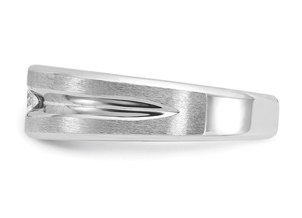 14k White Gold IBGoodman Men's Polished and Satin 1/6 carat Diamond Complete Ring