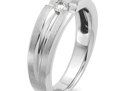 14k White Gold IBGoodman Men's Polished and Satin 1/6 carat Diamond Complete Ring