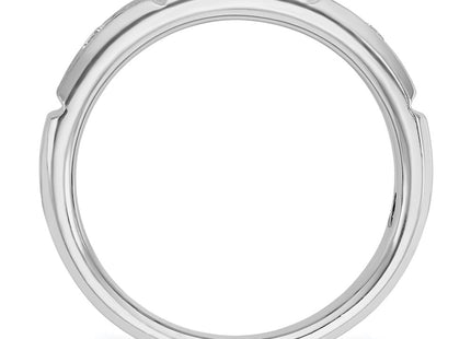 IBGoodman 14K White Gold Men's Polished Satin and Grooved 3-Stone 1/5 Carat AA Quality Diamond Ring
