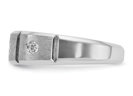IBGoodman 14K White Gold Men's Polished Satin and Grooved 3-Stone 1/5 Carat AA Quality Diamond Ring