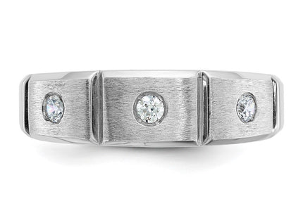 IBGoodman 14K White Gold Men's Polished Satin and Grooved 3-Stone 1/5 Carat AA Quality Diamond Ring