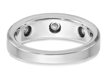 IBGoodman 14K White Gold Men's Polished Satin and Grooved 3-Stone 1/5 Carat AA Quality Diamond Ring