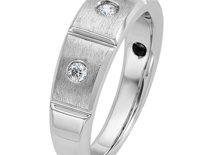 IBGoodman 14K White Gold Men's Polished Satin and Grooved 3-Stone 1/5 Carat AA Quality Diamond Ring