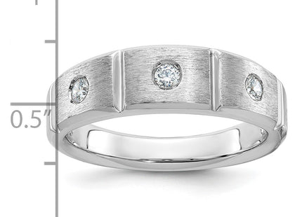 IBGoodman 14K White Gold Men's Polished Satin and Grooved 3-Stone 1/5 Carat AA Quality Diamond Ring