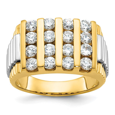 IBGoodman 14K Two-tone Men's Polished and Textured 4-Row 2 Carat AA Quality Diamond Ring