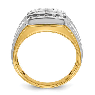 IBGoodman 14K Two-tone Men's Polished Satin and Grooved 3-Row 1 Carat AA Quality Diamond Ring