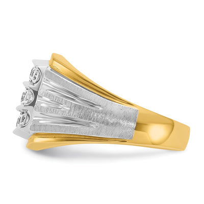 IBGoodman 14K Two-tone Men's Polished Satin and Grooved 3-Row 1 Carat AA Quality Diamond Ring