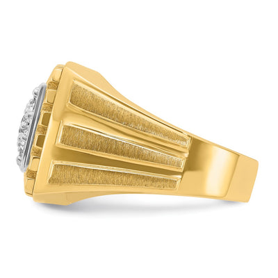 IBGoodman 14K Two-tone Men's Polished Satin and Grooved 1 Carat AA Quality Diamond Cluster Ring