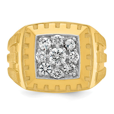 IBGoodman 14K Two-tone Men's Polished Satin and Grooved 1 Carat AA Quality Diamond Cluster Ring