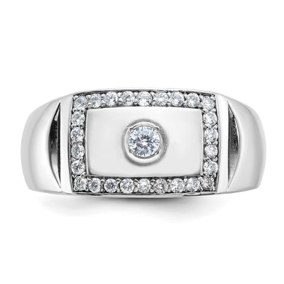 IBGoodman 14K White Gold Men's Polished and Cut-Out 1/2 Carat AA Quality Diamond Rectangle Ring