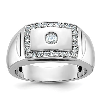 IBGoodman 14K White Gold Men's Polished and Cut-Out 1/2 Carat AA Quality Diamond Rectangle Ring