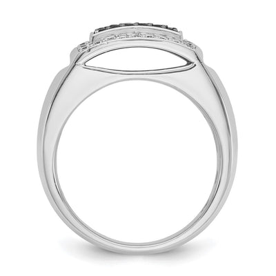 IBGoodman 14K White Gold Men's Polished and Cut-Out 3/4 Carat AA Quality Black and White Diamond Rectangle Ring