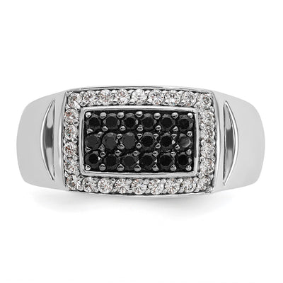 IBGoodman 14K White Gold Men's Polished and Cut-Out 3/4 Carat AA Quality Black and White Diamond Rectangle Ring