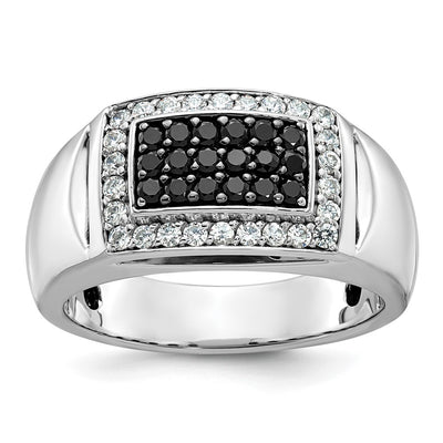 IBGoodman 14K White Gold Men's Polished and Cut-Out 3/4 Carat AA Quality Black and White Diamond Rectangle Ring