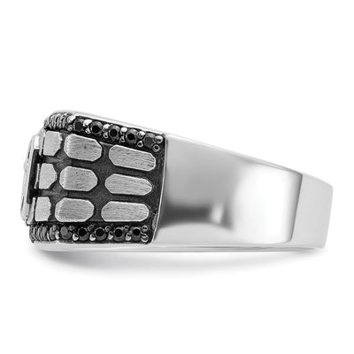 IBGoodman 14K White Gold with Black Rhodium Men's Polished Satin and Cobblestone Textured Black and White 5/8 Carat AA Quality Diamond Ring