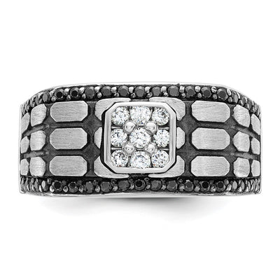 IBGoodman 14K White Gold with Black Rhodium Men's Polished Satin and Cobblestone Textured Black and White 5/8 Carat AA Quality Diamond Ring