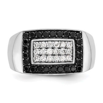 IBGoodman 14K White Gold Men's Polished 1 Carat Black and White Diamond Rectangular Cluster Ring