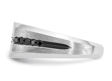 IBGoodman 14k White Gold with Black Rhodium Men's Polished Satin and Grooved 1/2 Carat AA Quality Black and White Diamond Ring (Style B59112-4WAA)